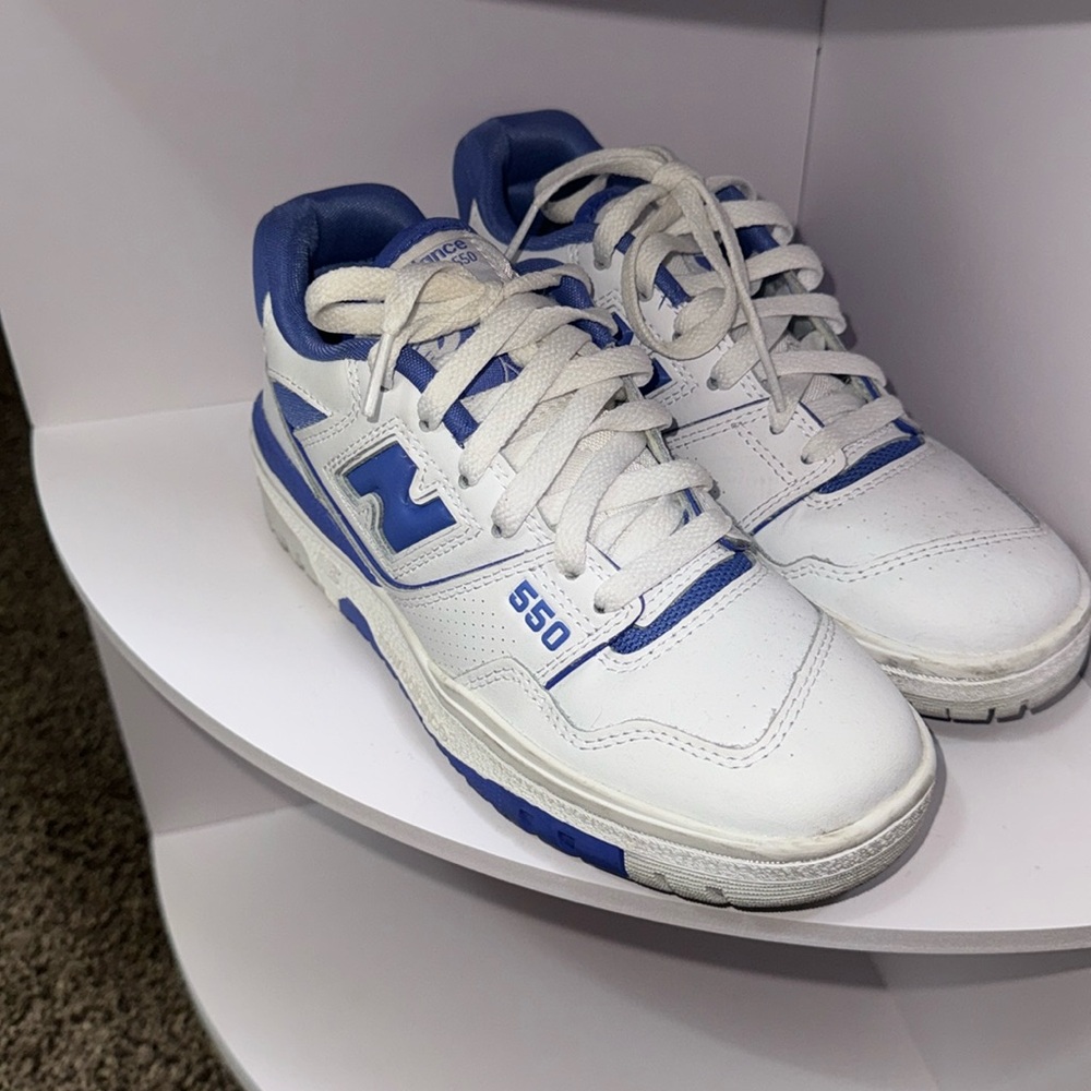 White and purple new balance 550
